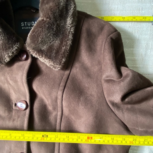 Liz Claiborne Dark Brown Faux Fur Lined Belted Fall Casual  Coat- Sz-M - Picture 14 of 16